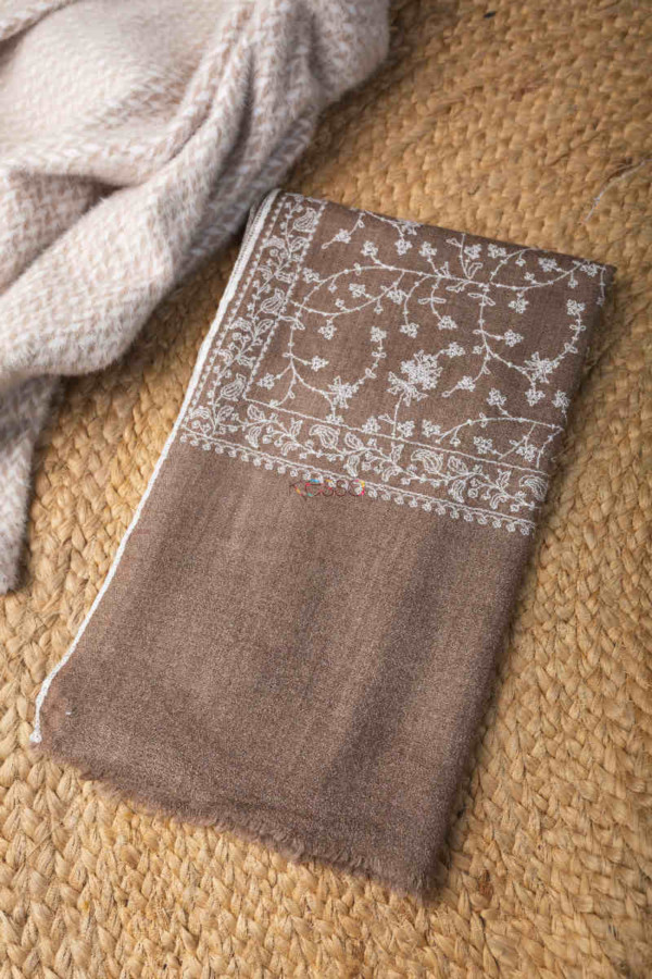 Image for Kessa Kusl50 Brown Color Embroidery Work Woolen Shawl Featured