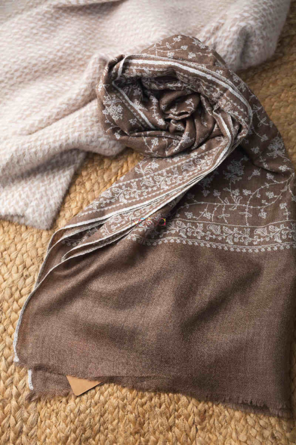 Image for Kessa Kusl50 Brown Color Embroidery Work Woolen Shawl Look