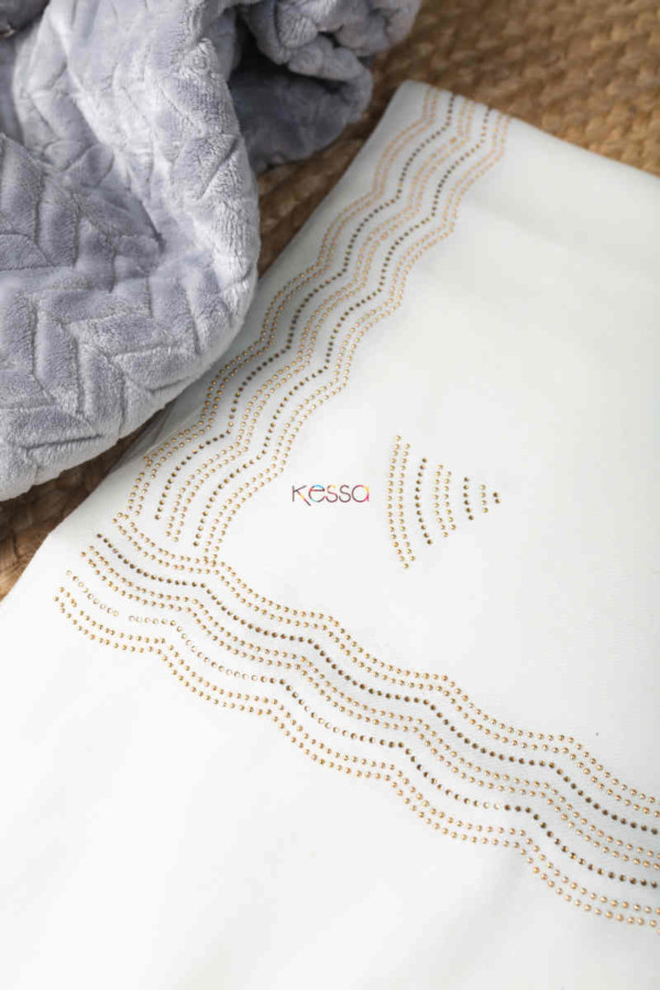 Image for Kessa Kusl61 Swarovski Work White Woolen Shawl Closeup