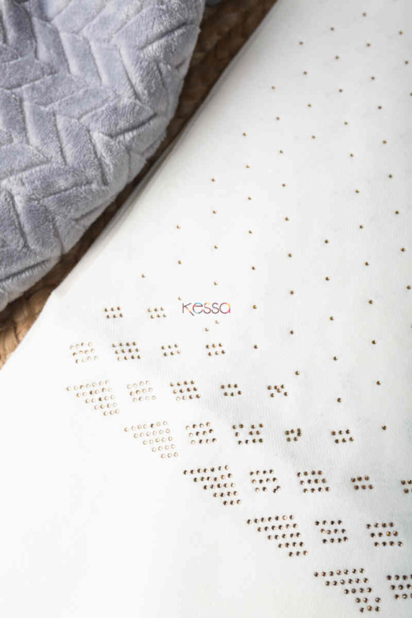 Image for Kessa Kusl63 Swarovski Work Dot Design White Woolen Shawl Closeup