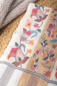 Image for Kessa Kusl64 Jammawar Work With Zari Embroidery Pashmina Shawl Closeup