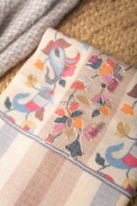 Image for Kessa Kusl65 Jammawar Work With Zari Embroidery Beige Pashmina Shawl Closeup