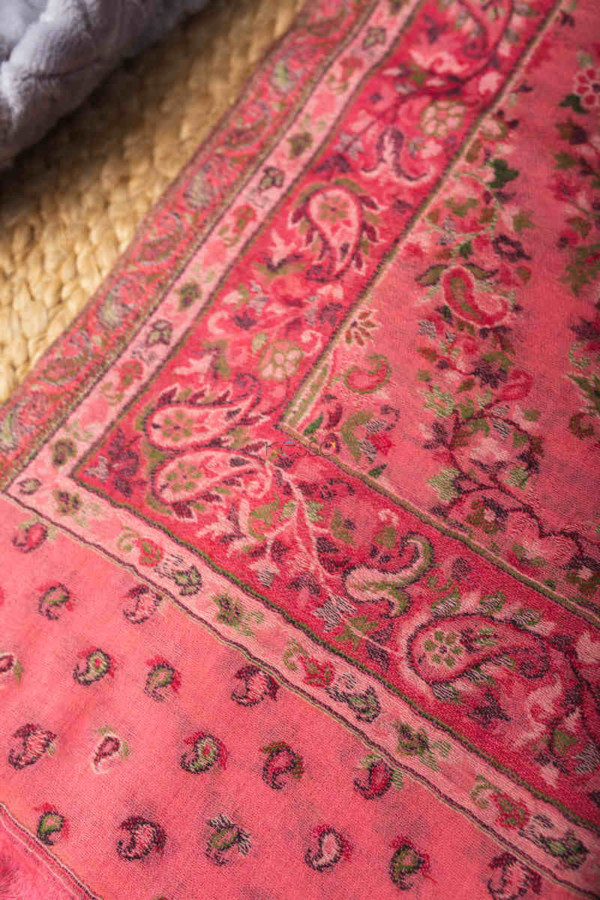 Image for Kessa Kusl67 Pink Color Jammawar Work Woolen Shawl Closeup