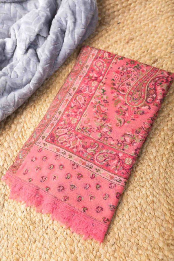 Image for Kessa Kusl67 Pink Color Jammawar Work Woolen Shawl Featured