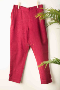 Image for Kessa Sap13 Cotton Flex Side Button Straight Pants Maroon