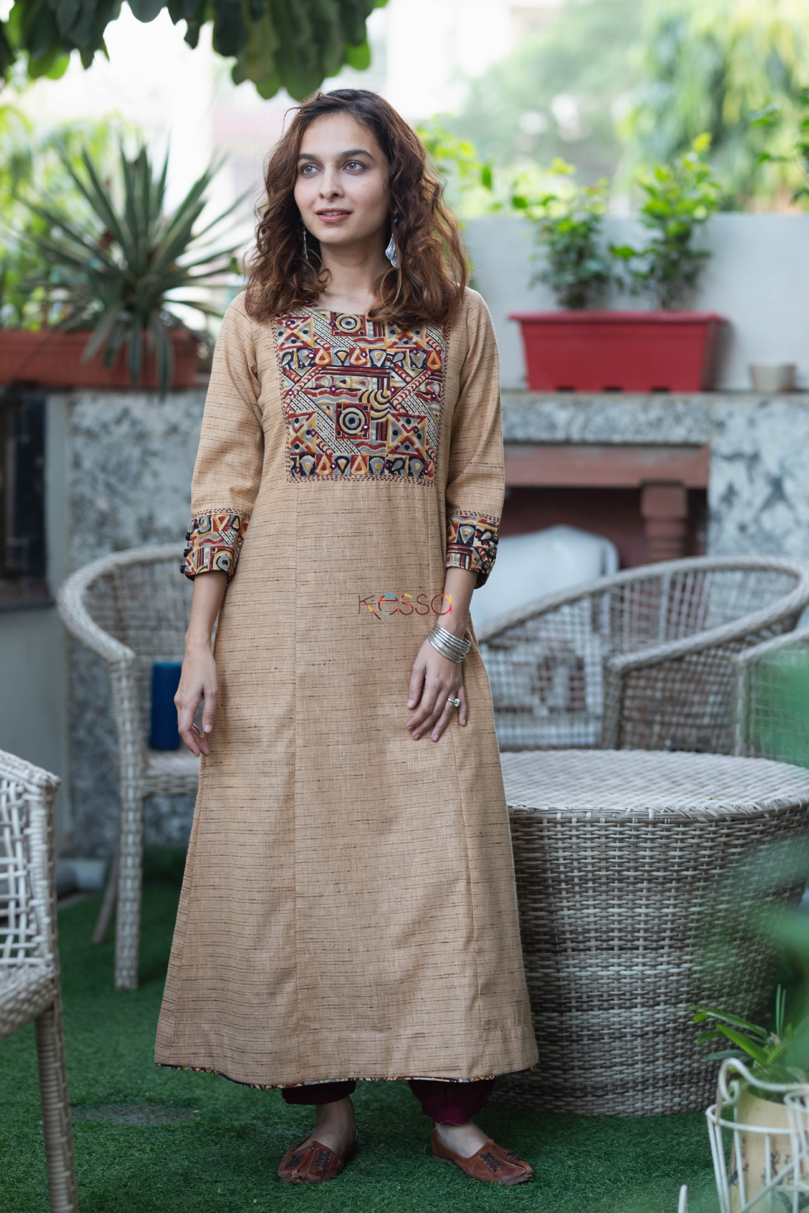 Buy Divena Yellow Cotton Kurti With Khadi Pant (Set of 2) online