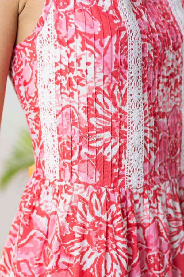 Image for Kessa Avdaf90 Enaya Strappy Floral Pink Dress 1 Closeup