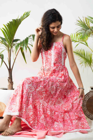 Image for Kessa Avdaf90 Enaya Strappy Floral Pink Dress 1 Featured