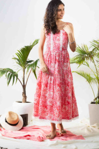 Image for Kessa Avdaf90 Enaya Strappy Floral Pink Dress 1 Front