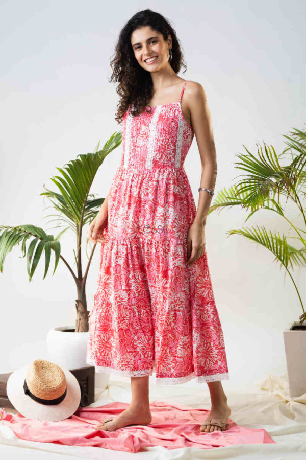 Image for Kessa Avdaf90 Enaya Strappy Floral Pink Dress 1 Look