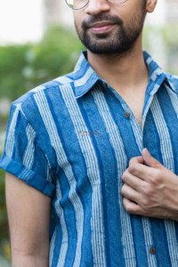 Image for Kessa Awk41 Asav Indigo Half Sleeves Shirt Closeup