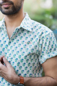 Image for Kessa Awk44 Ekaveer Block Print Half Sleeves Shirt Closeup