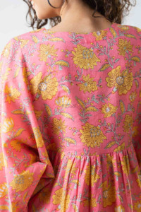 Image for Kessa Avdaf123 Katie Flowery Bright Pink Cotton Dress Back