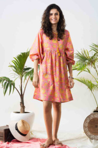 Image for Kessa Avdaf123 Katie Flowery Bright Pink Cotton Dress Front