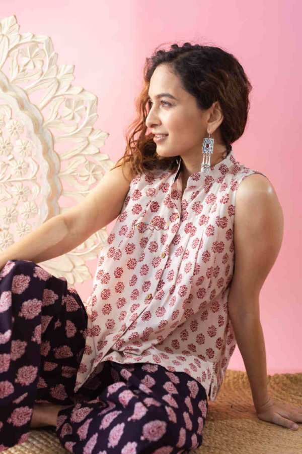 Image for Kessa Kcb49 Aarya Top And Pant Bagh Print Set Sitting