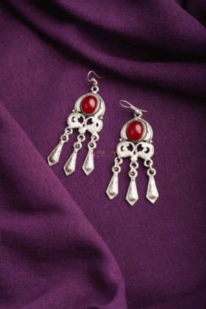 Image for Kessa Kpe156 Turkish Tribal Drop Earrings Red