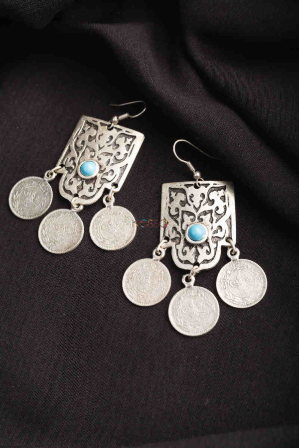 Image for Kessa Kpe164 Turkish Tribal Circular Earrings Blue