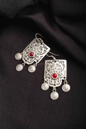 Image for Kessa Kpe164 Turkish Tribal Circular Earrings Red