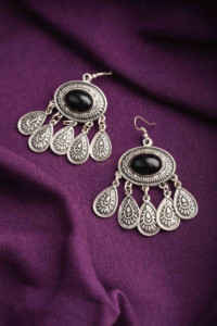 Image for Kessa Kpe165 Turkish Tribal Circular Earrings Black