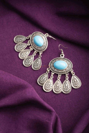 Image for Kessa Kpe165 Turkish Tribal Circular Earrings Blue