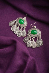 Image for Kessa Kpe165 Turkish Tribal Circular Earrings Green