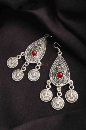 Image for Kessa Kpe172 Turkish Tribal Drop Earrings Red