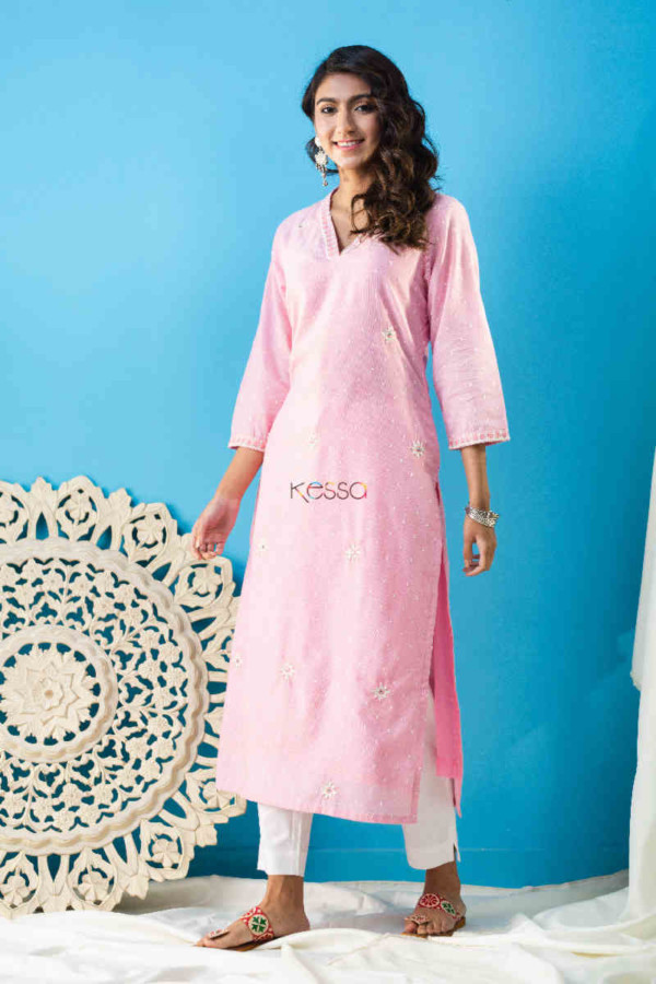 Image for Kessa Ws838 Aasi Handloom Cotton Straight Fit Kurta Look 1