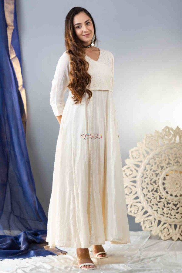 Image for Kessa Ws853 Malini Long Cotton Dobby Angrakha Dress Front