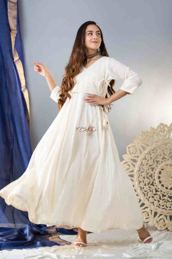 Image for Kessa Ws853 Malini Long Cotton Dobby Angrakha Dress Look 1