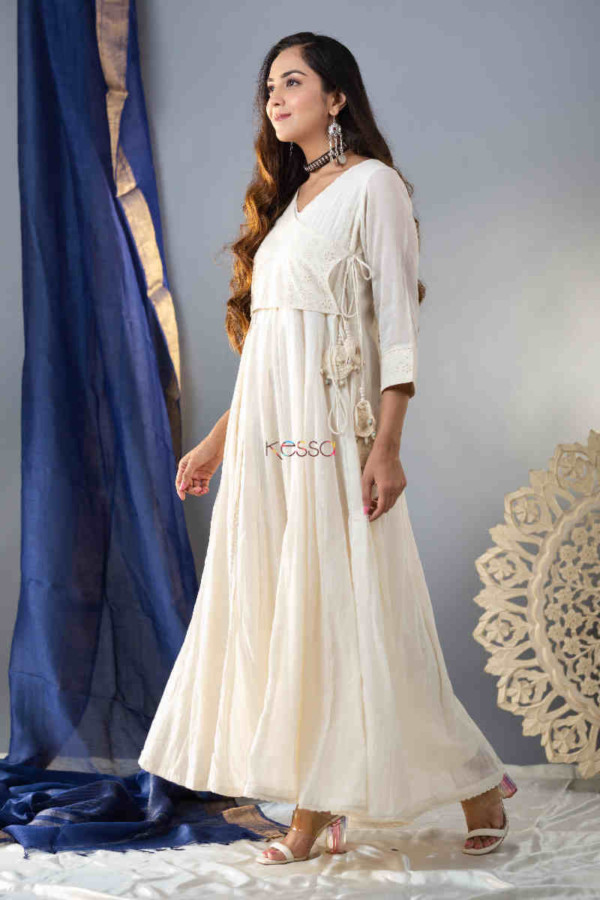 Image for Kessa Ws853 Malini Long Cotton Dobby Angrakha Dress Right