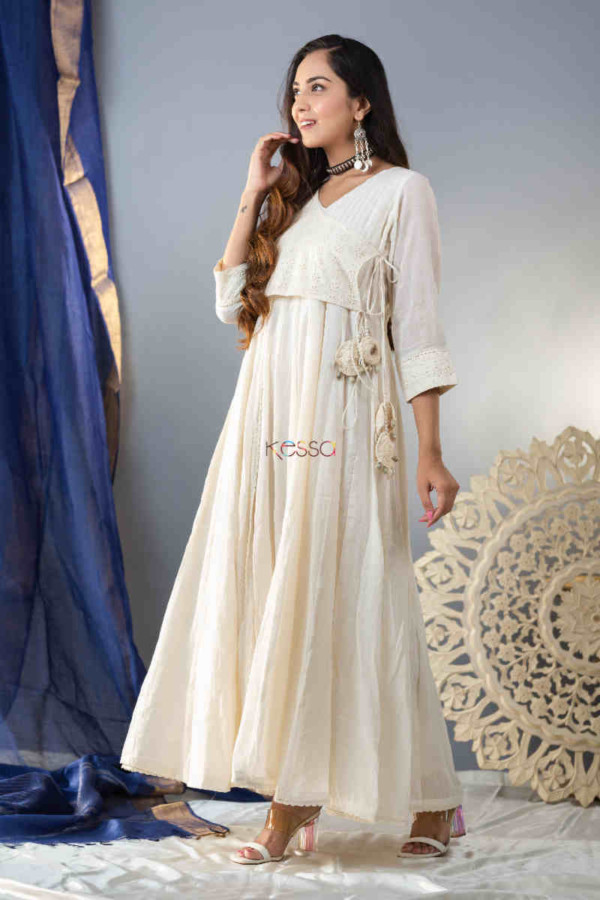 Image for Kessa Ws853 Malini Long Cotton Dobby Angrakha Dress Side