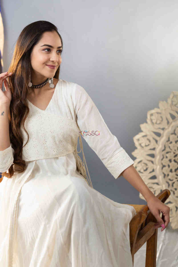 Image for Kessa Ws853 Malini Long Cotton Dobby Angrakha Dress Sitting