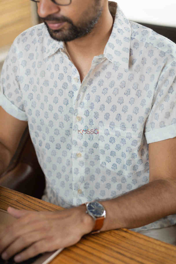Image for Kessa Awk48 Asav Men Block Print Half Sleeves Shirt Closeup