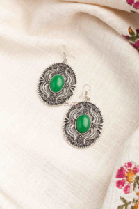 Image for Kessa Kpe182 Turkish Tribal Circular Earrings Green