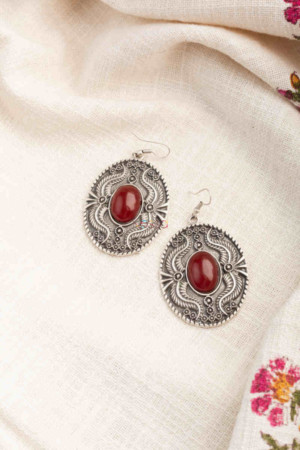 Image for Kessa Kpe182 Turkish Tribal Circular Earrings Red