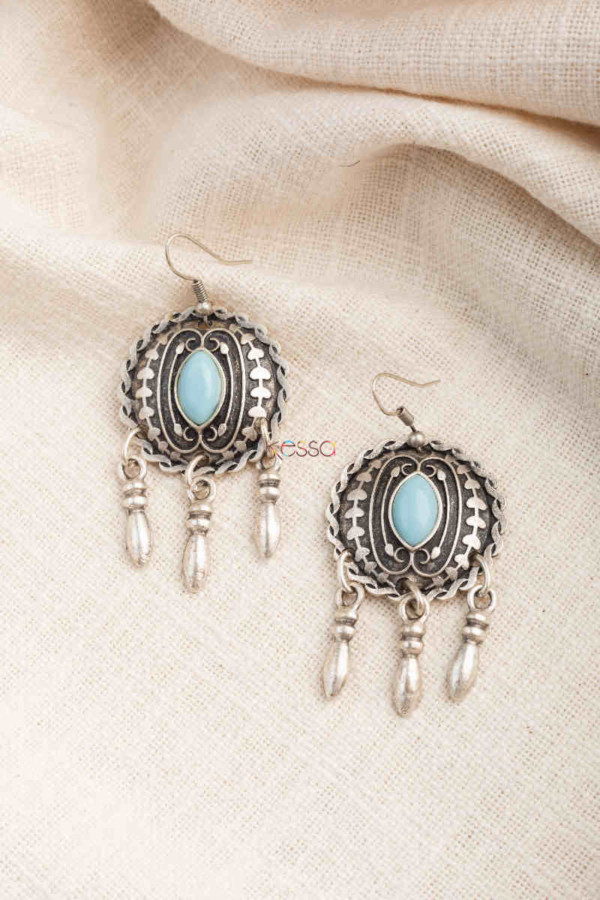 Image for Kessa Kpe186 Turkish Tribal Circular Drop Earrings Blue