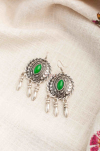 Image for Kessa Kpe186 Turkish Tribal Circular Drop Earrings Green