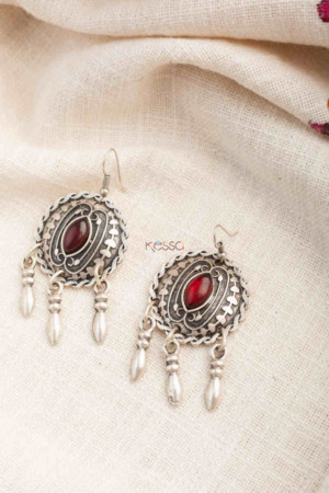 Image for Kessa Kpe186 Turkish Tribal Circular Drop Earrings Red