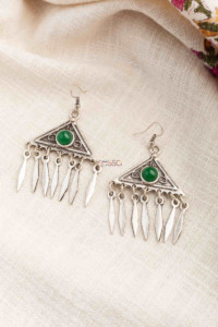 Image for Kessa Kpe188 Turkish Tribal Stone Drop Earrings Green