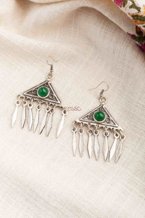 Image for Kessa Kpe188 Turkish Tribal Stone Drop Earrings Green