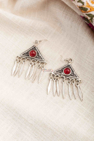 Image for Kessa Kpe188 Turkish Tribal Stone Drop Earrings Red