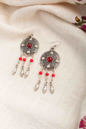 Image for Kessa Kpe207 Turkish Tribal Drop Earrings Red