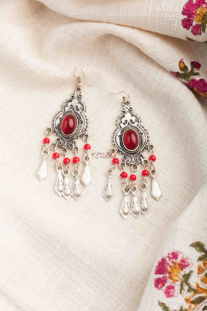 Image for Kessa Kpe209 Turkish Tribal Circular Earrings Red