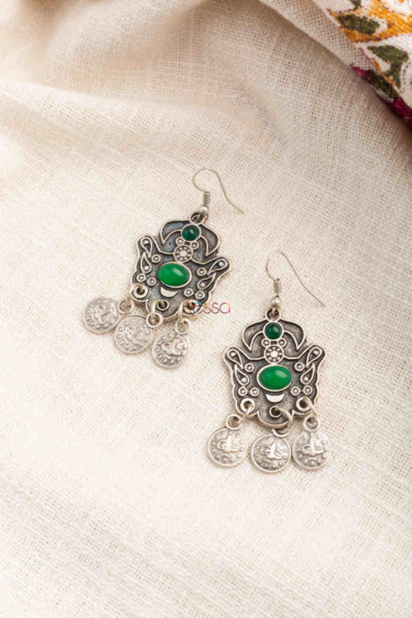 Image for Kessa Kpe211 Turkish Tribal Shape Earrings Green