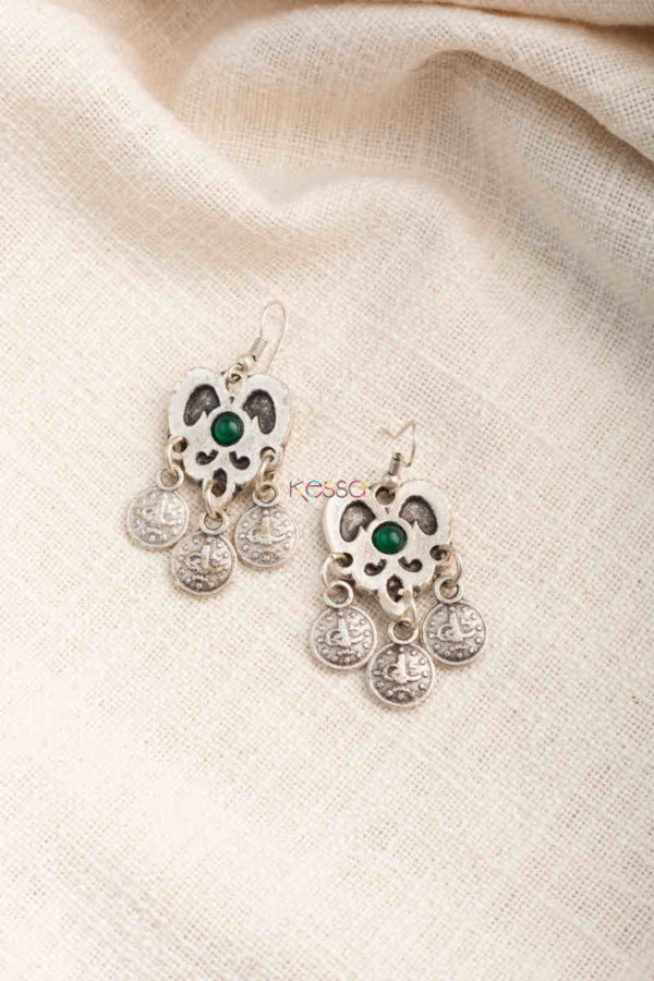 Image for Kessa Kpe213 Turkish Tribal Coin Earrings Green