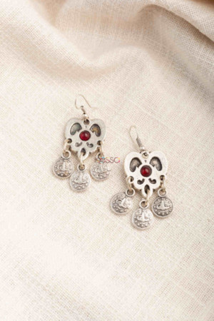 Image for Kessa Kpe213 Turkish Tribal Coin Earrings Red