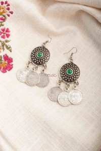 Image for Kessa Kpe218 Turkish Tribal Coin Earrings Green