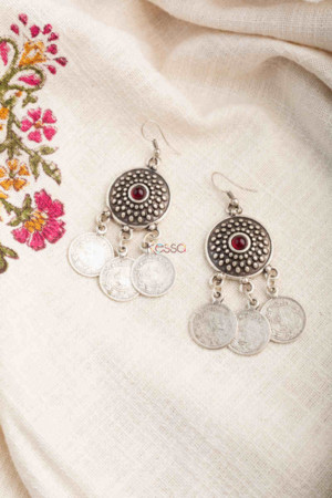 Image for Kessa Kpe218 Turkish Tribal Coin Earrings Red