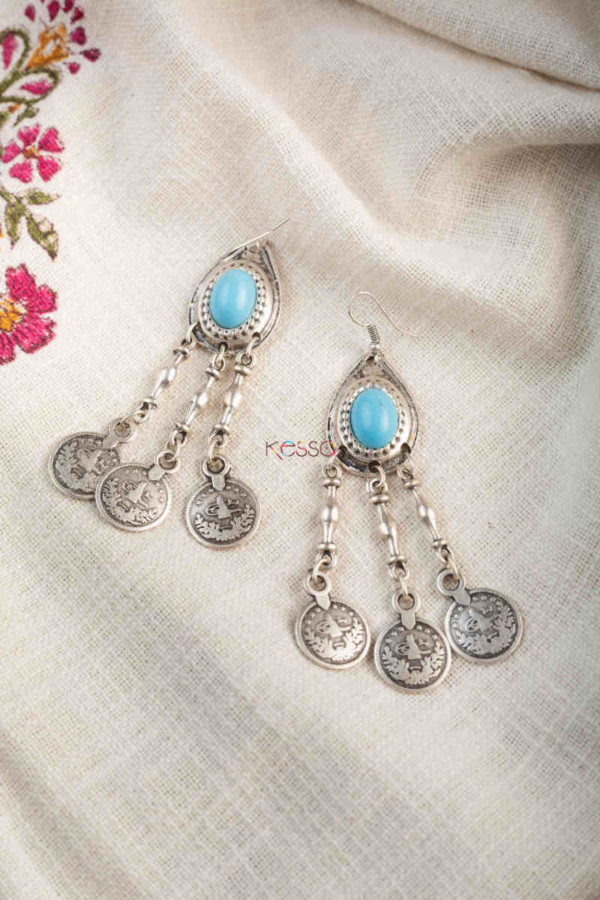 Image for Kessa Kpe222 Turkish Tribal Circular Earrings Blue