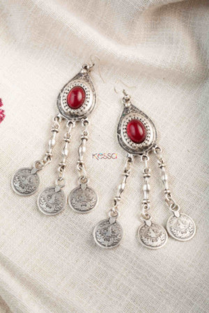 Image for Kessa Kpe222 Turkish Tribal Circular Earrings Red